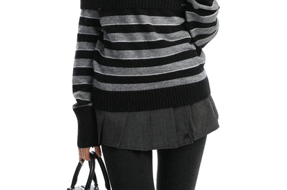 Bardot Offshoulder Striped Knit Pullover Sweater