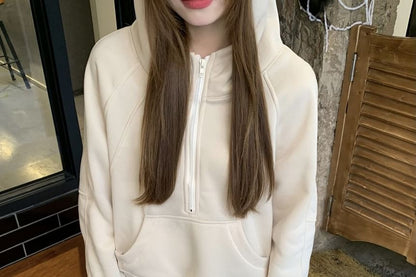 Half Zip Hooded Slouchy Long Sleeve Sweatshirt