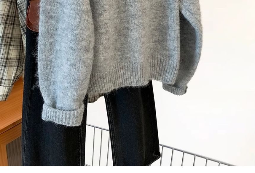 Half Zip Plain Knit Hoodie Pullover