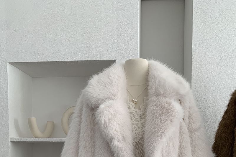 Lapel Collar Fluffy Button-Up Plain Jacket