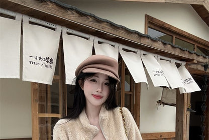 Stand Collar Fluffy Zip-Up Plain Jacket