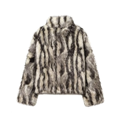 Stand Collar Tie Dye Fluffy Jacket