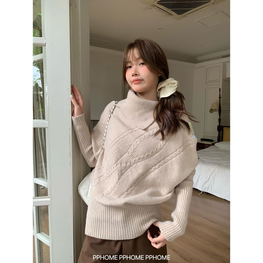 Cozy Cowlneck Twisted Cable Knit Pullover Sweater in Solid Tone