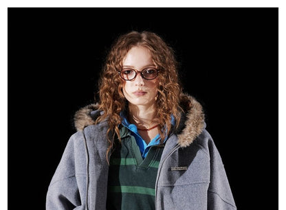 Faux Fur-Trim Hooded Wool Jacket