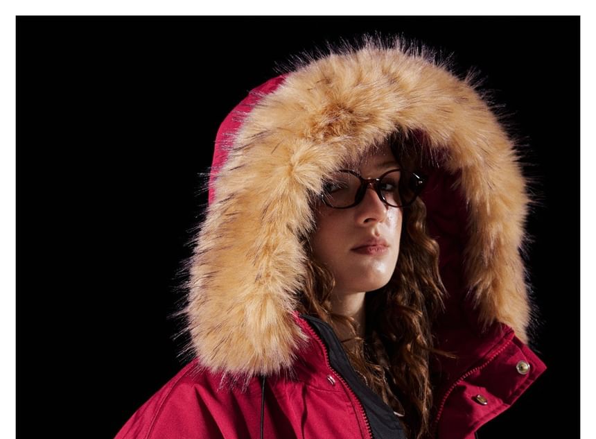 Detachable Faux Fur-Trim Hooded Coat