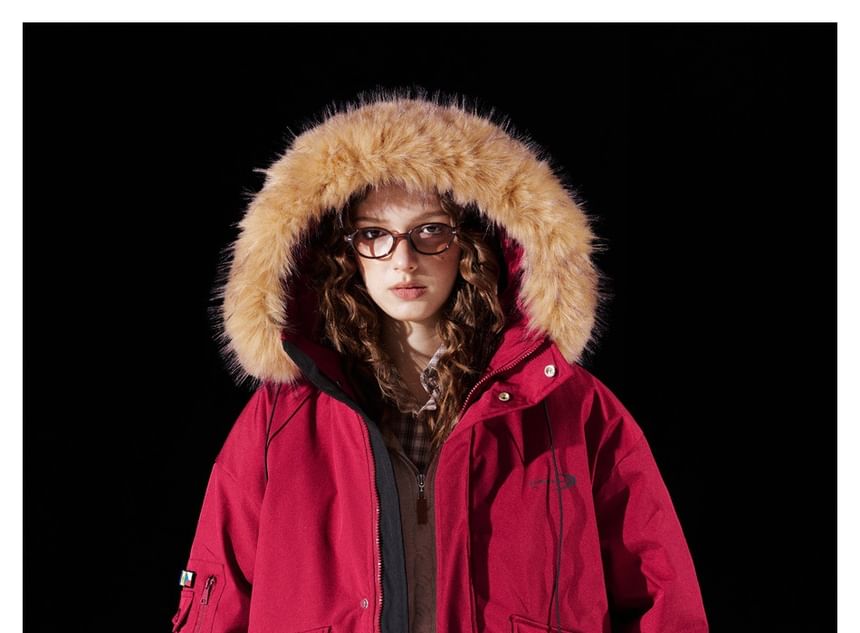 Detachable Faux Fur-Trim Hooded Coat