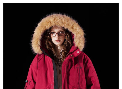 Detachable Faux Fur-Trim Hooded Coat