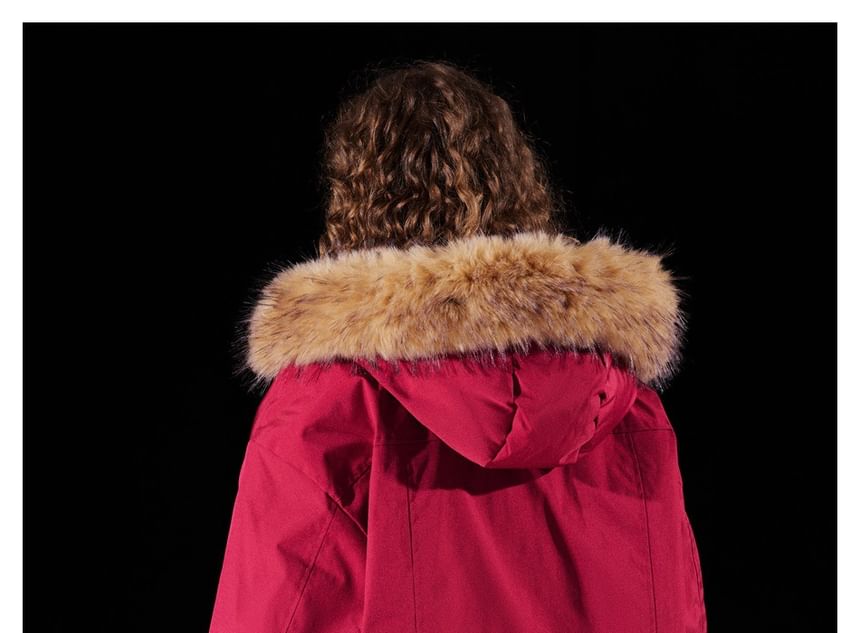 Detachable Faux Fur-Trim Hooded Coat