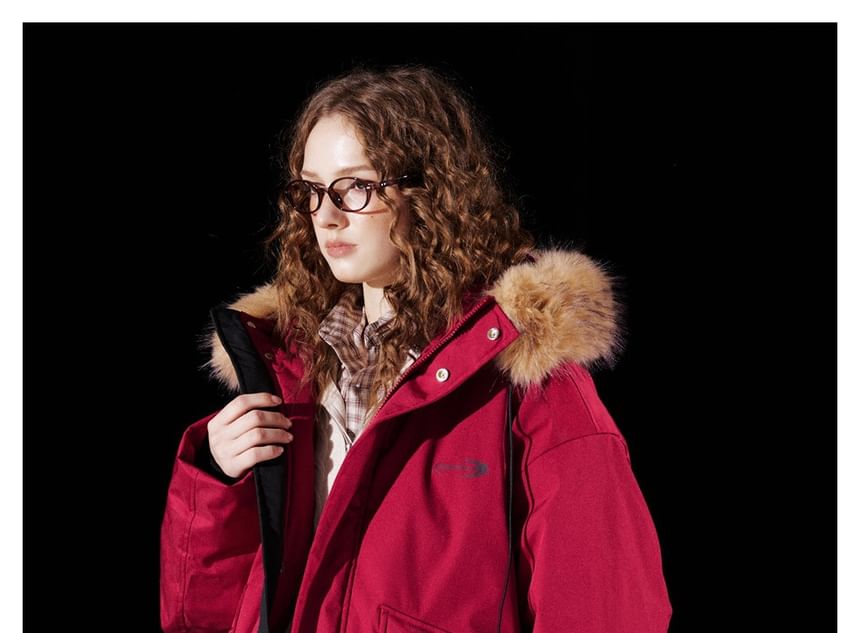 Detachable Faux Fur-Trim Hooded Coat