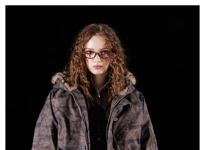 Camouflage Faux Fur-Trim Hooded Jacket