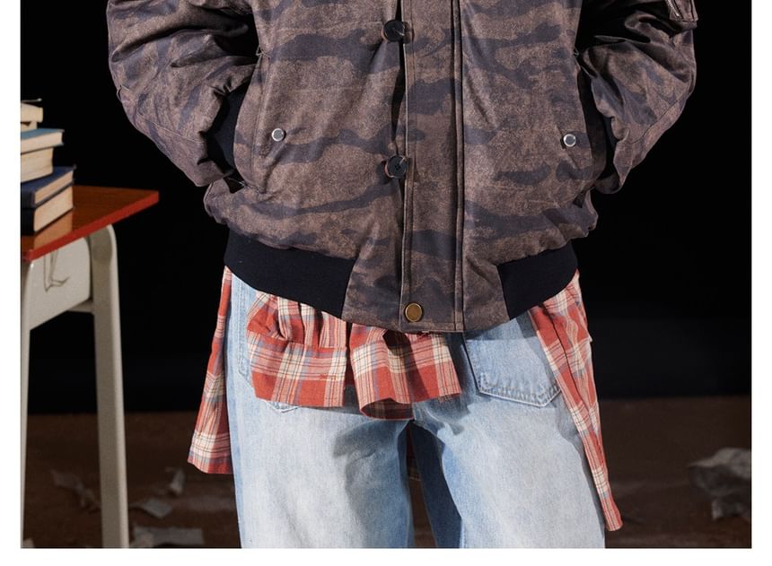 Camouflage Faux Fur-Trim Hooded Jacket