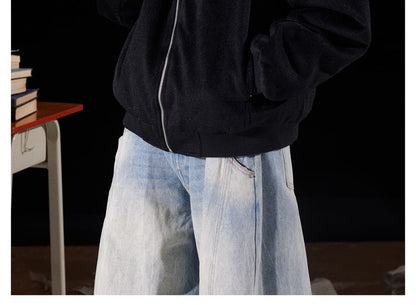 Detachable Faux Fur-Trim Hooded Wool Jacket