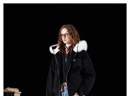 Detachable Faux Fur-Trim Hooded Wool Jacket