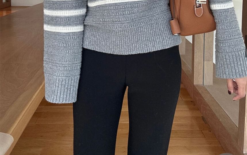 Striped Collared Sweater with Buckle Detail