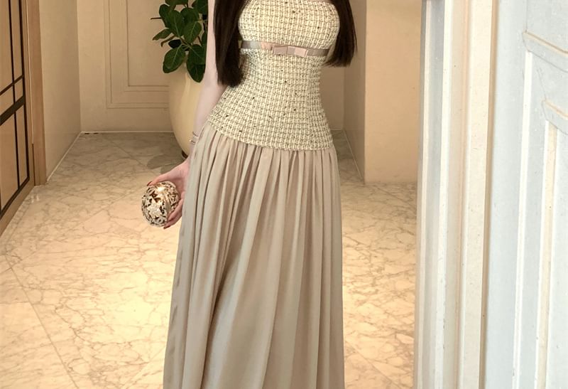 Strapless Plaid Maxi A-Line Dress