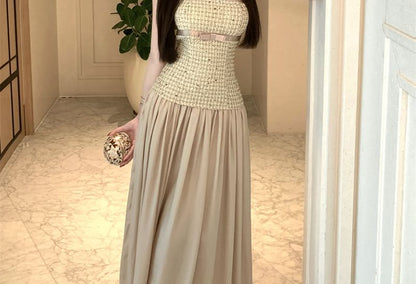 Strapless Plaid Maxi A-Line Dress