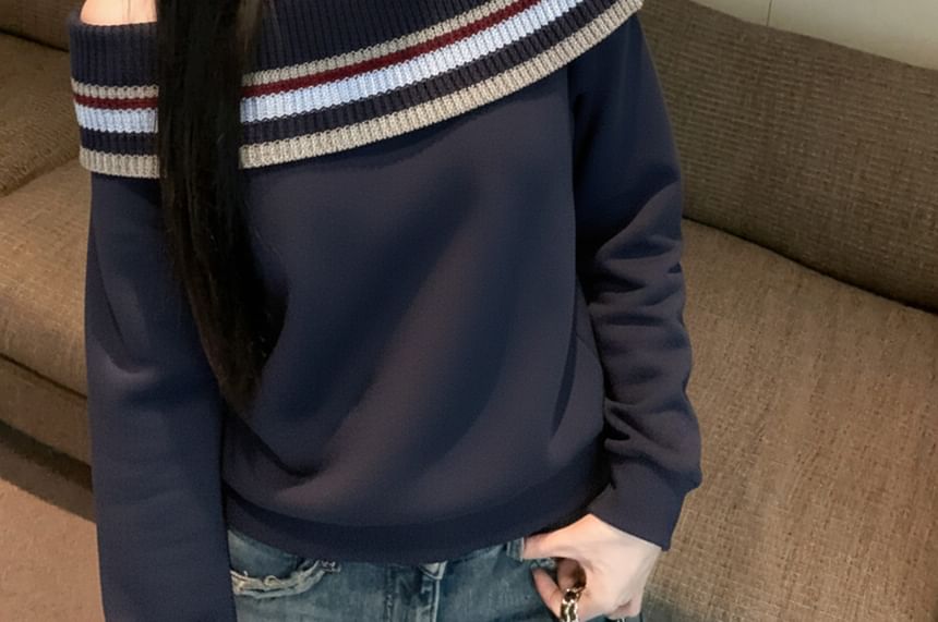 Striped Off Shoulder Sweatshirt Pullover