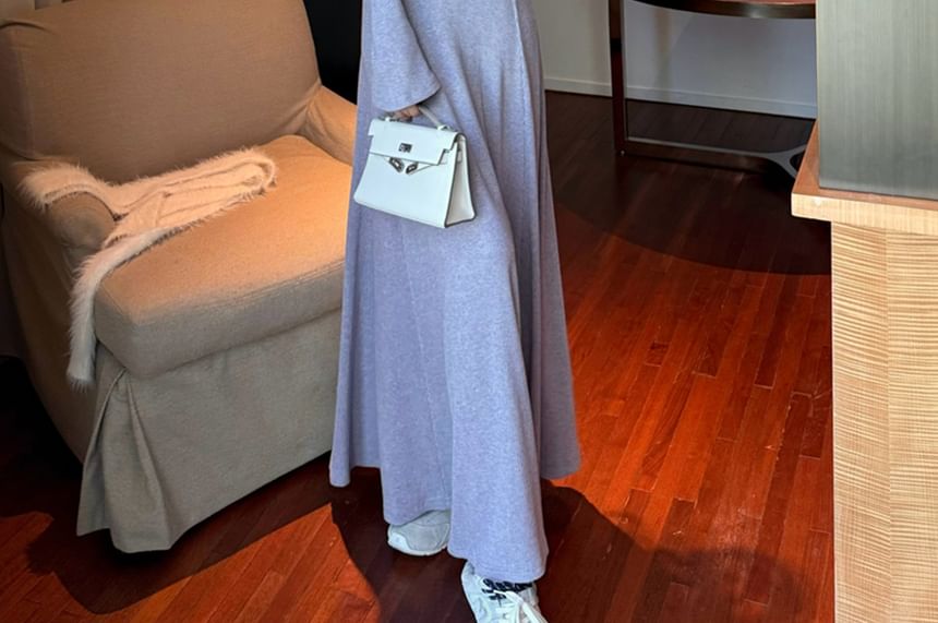 Long Sleeve V-Neck Plain Maxi A-Line Dress