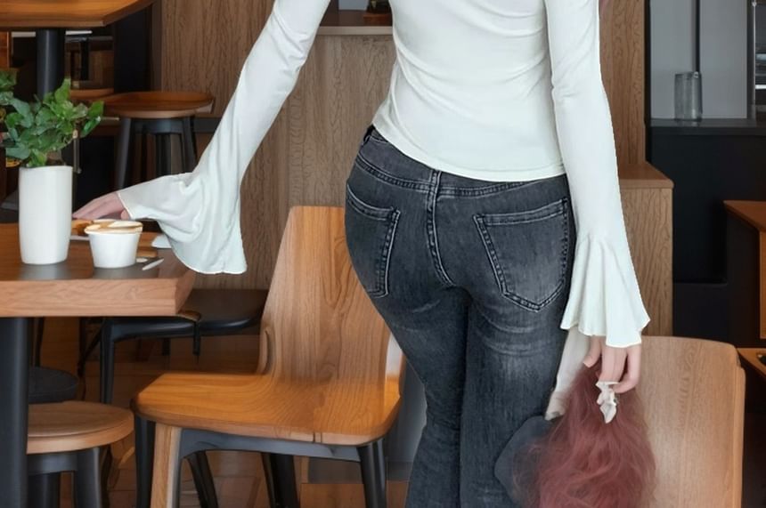Long-Sleeve Cold Shoulder Asymmetrical Drawstring Top