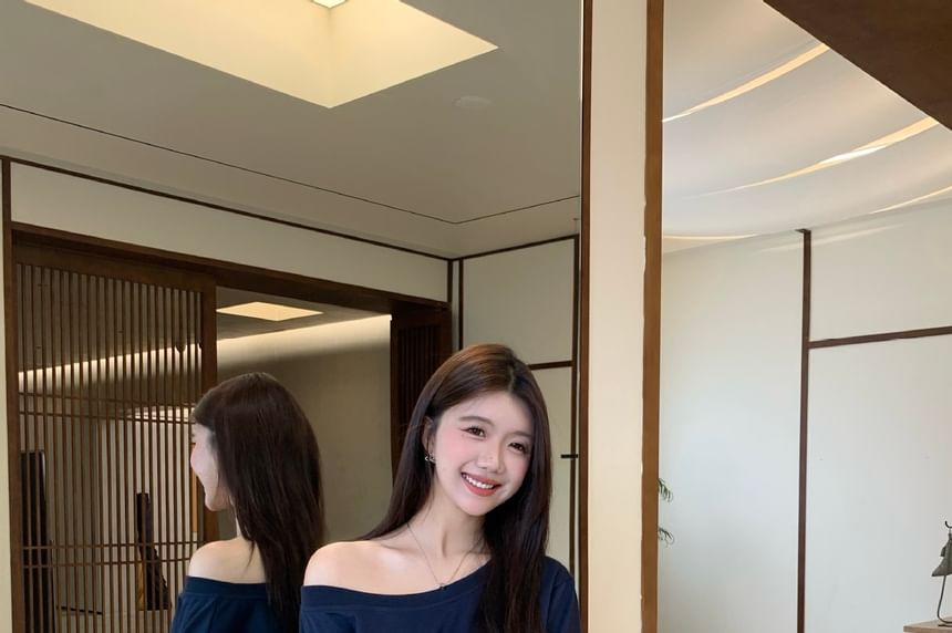 Cozy Off-Shoulder Sweatshirt with Drawstring Waist Mini Skirt Set