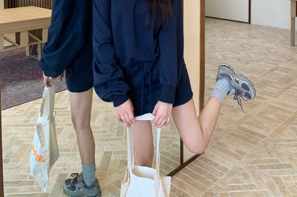 Cozy Off-Shoulder Sweatshirt with Drawstring Waist Mini Skirt Set