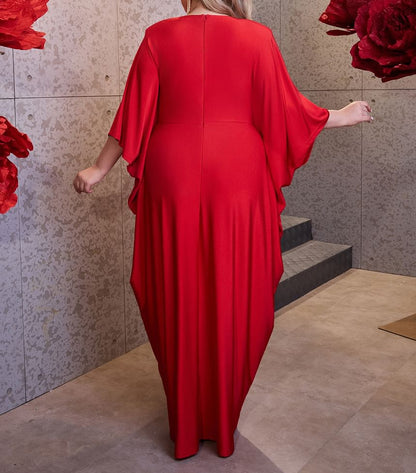 Flared-Sleeve Round Neck Sequin Sheath Evening Dress