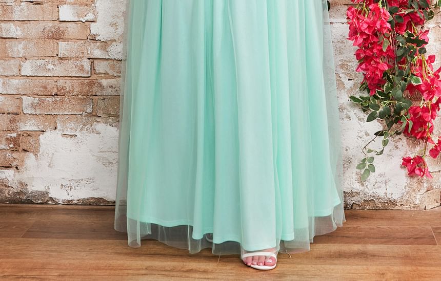 One-Shoulder Sequin Mesh Panel A-Line Evening Dress