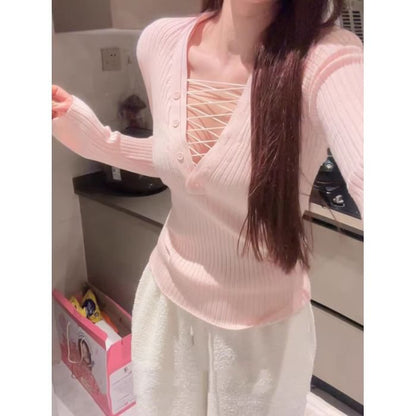 Solid V-Neck Slim-Fit Long-Sleeve Knit Pullover