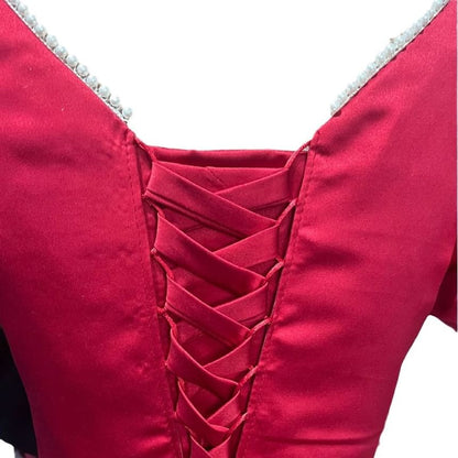 Short Puff Sleeve Square Neck Plain Faux Pearl Trim Midi A-Line Cocktail Dress / Evening Dress