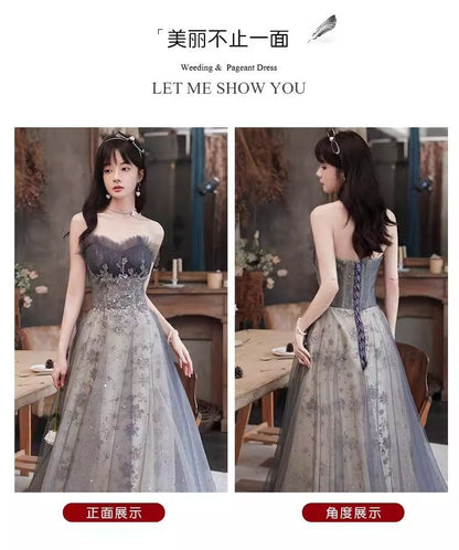 Sequin Embroidered Mesh A-Line Tube Evening Gown