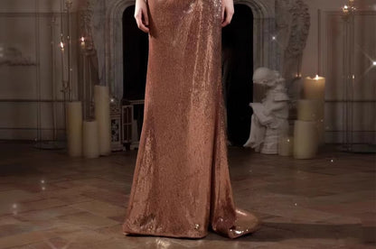 Spaghetti Strap Sweetheart Neck Sequin Panel Ruched Trumpet Evening Gown