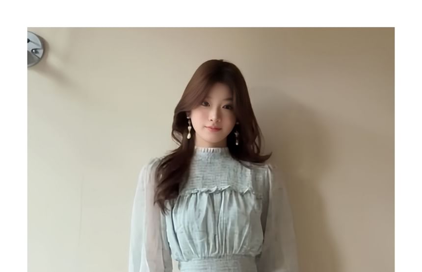 Elegant Smocked Mock Neck Long-Sleeve Blouse