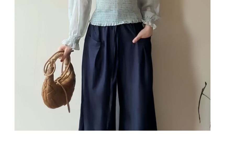 Elegant Smocked Mock Neck Long-Sleeve Blouse