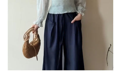 Elegant Smocked Mock Neck Long-Sleeve Blouse