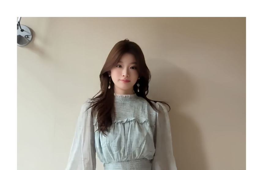Elegant Smocked Mock Neck Long-Sleeve Blouse