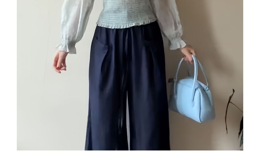 Elegant Smocked Mock Neck Long-Sleeve Blouse