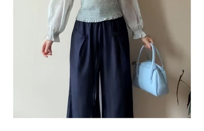 Elegant Smocked Mock Neck Long-Sleeve Blouse