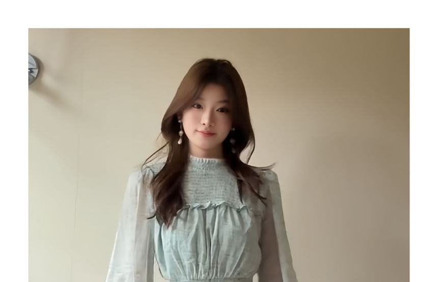 Elegant Smocked Mock Neck Long-Sleeve Blouse