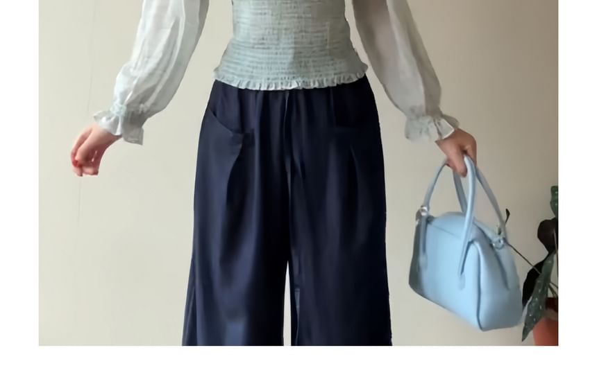 Elegant Smocked Mock Neck Long-Sleeve Blouse