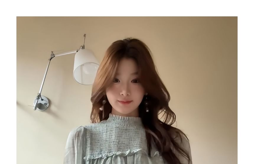 Elegant Smocked Mock Neck Long-Sleeve Blouse
