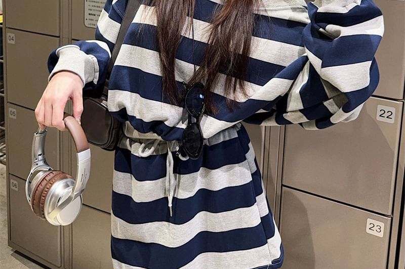Striped Off-Shoulder Pullover with Matching Mini Skirt Set