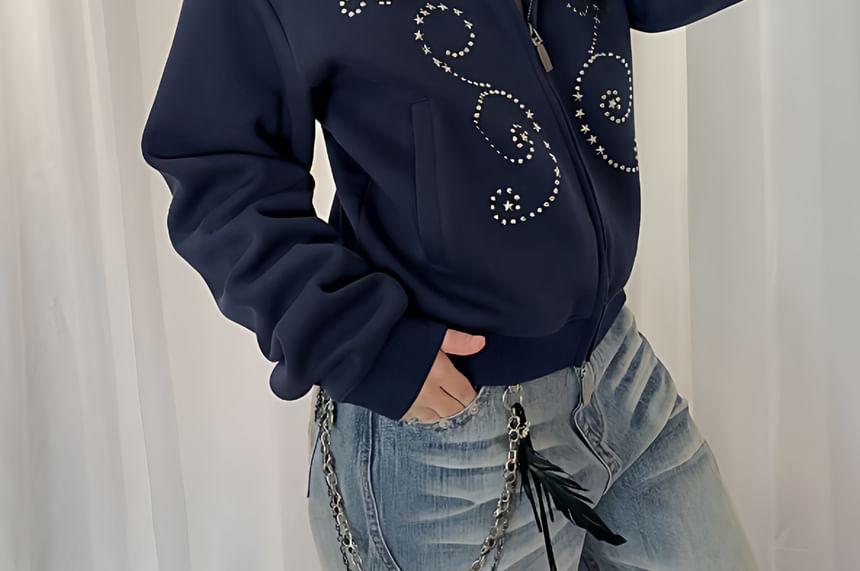 Studded Zip-Up Sweatshirt