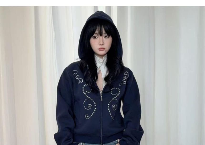 Studded Zip-Up Sweatshirt