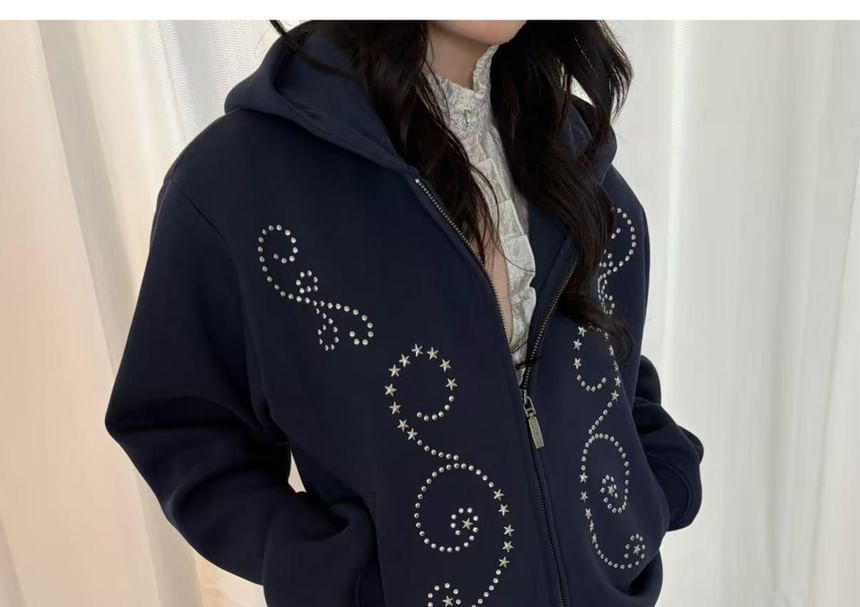 Studded Zip-Up Sweatshirt