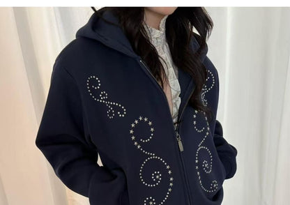 Studded Zip-Up Sweatshirt