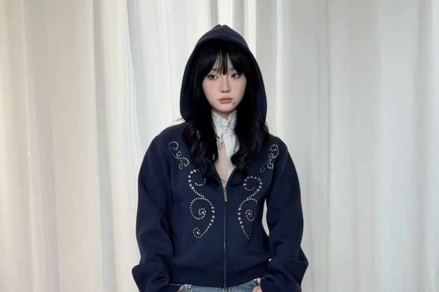Studded Zip-Up Sweatshirt