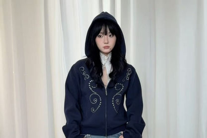 Studded Zip-Up Sweatshirt
