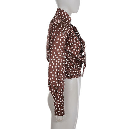 Dotted Tie-Neck Long-Sleeve Blouse