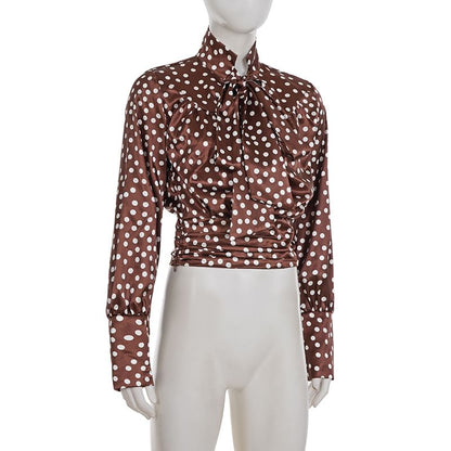 Dotted Tie-Neck Long-Sleeve Blouse