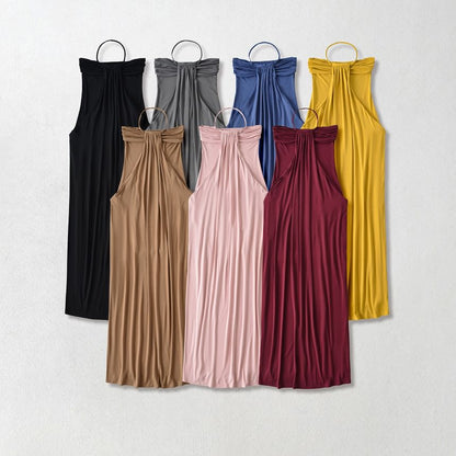 Halter Neck Plain Ruched Open Back Maxi Sheath Dress